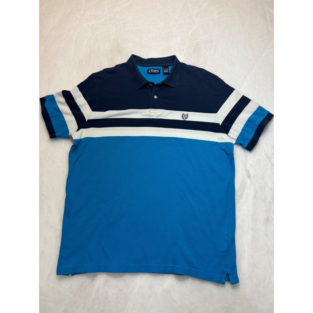 Chaps Men's Classic Fit Striped Polo Shirt Navy Blue & Bright Blue‎ XL